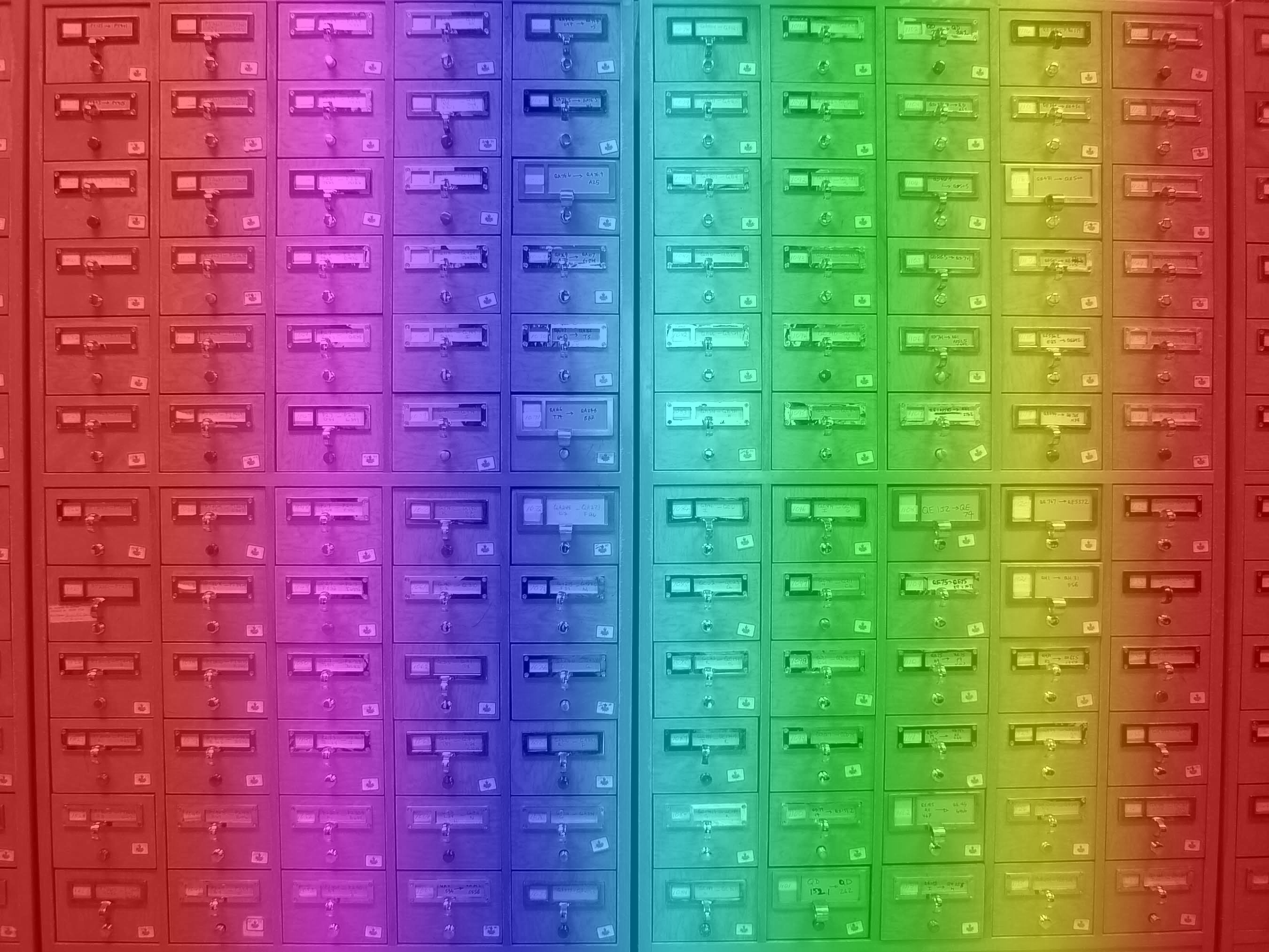  Image showing a photograph of library card catalogues with a rainbow filter