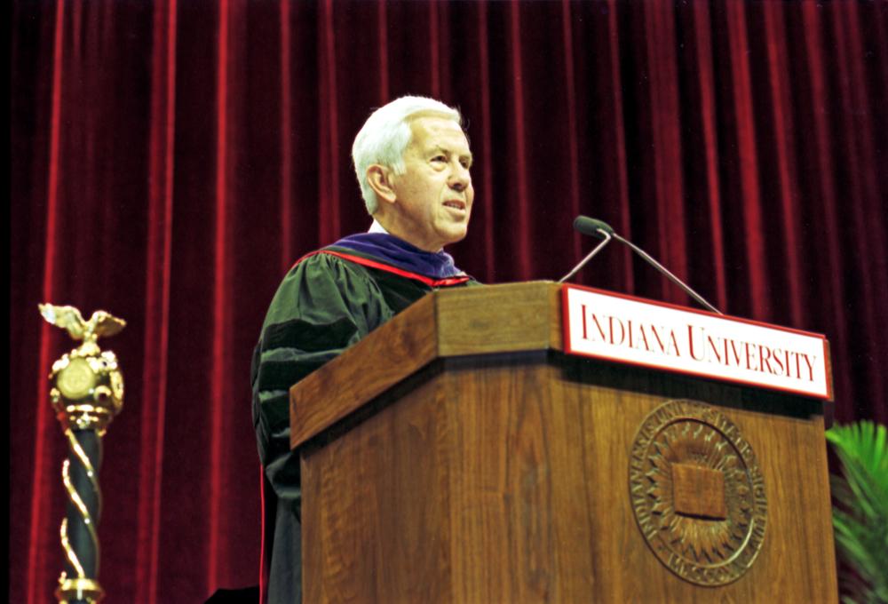 Richard Lugar giving the address at the 2003 commencement, IU Archives P0020109