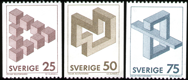 Stamps designed by Oscar Reutersvärd and issued in Sweden in the 1980s
