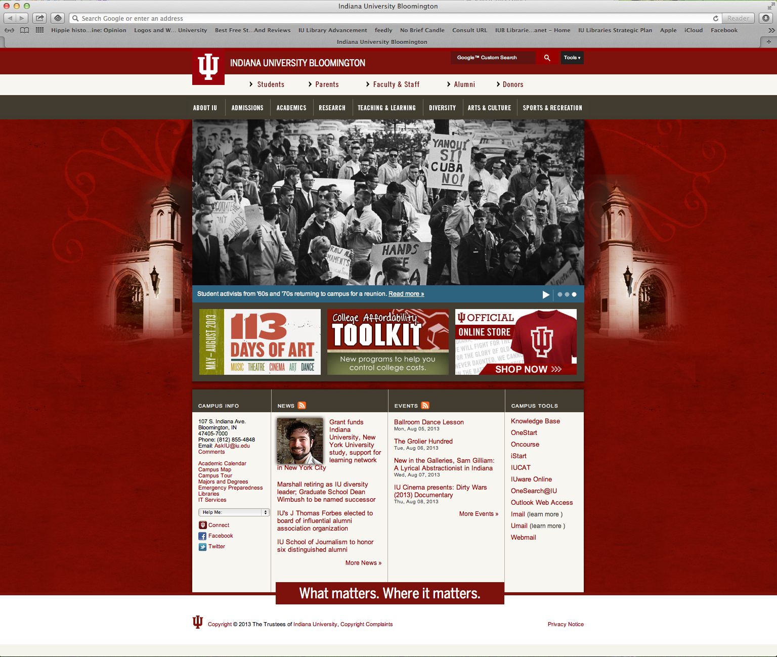 IUB Homepage feature on the '60s-'70s Reunion and IU Archives