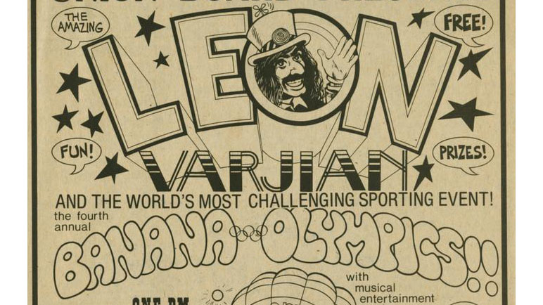 Newspaper ad for Leon Varjian's Banana Olympics