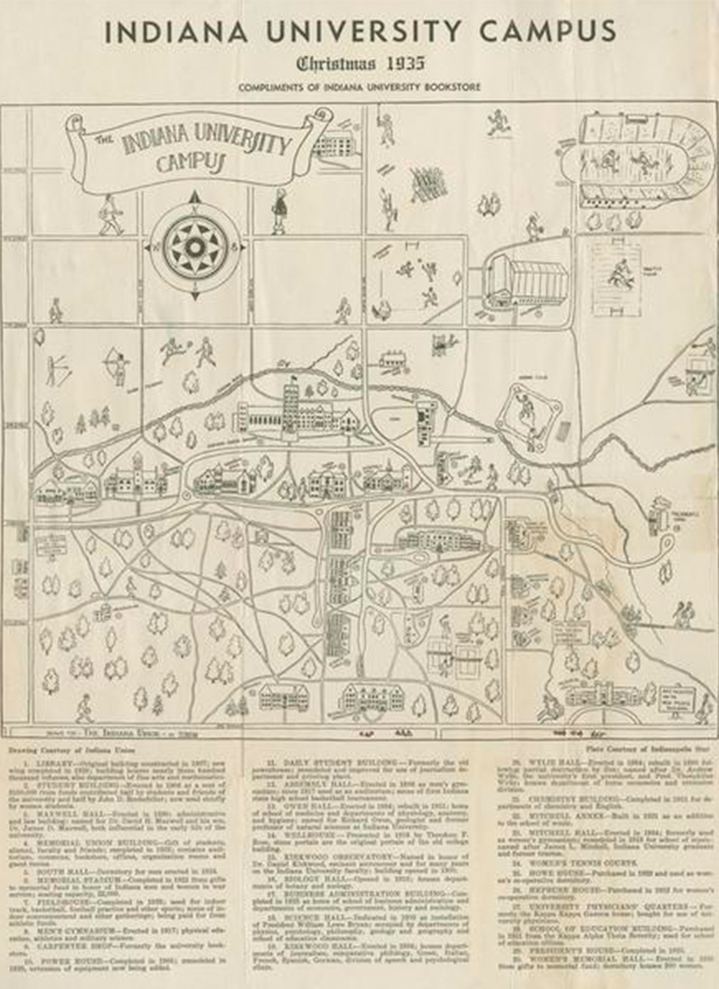 Scan of an IU campus map from December 1935.