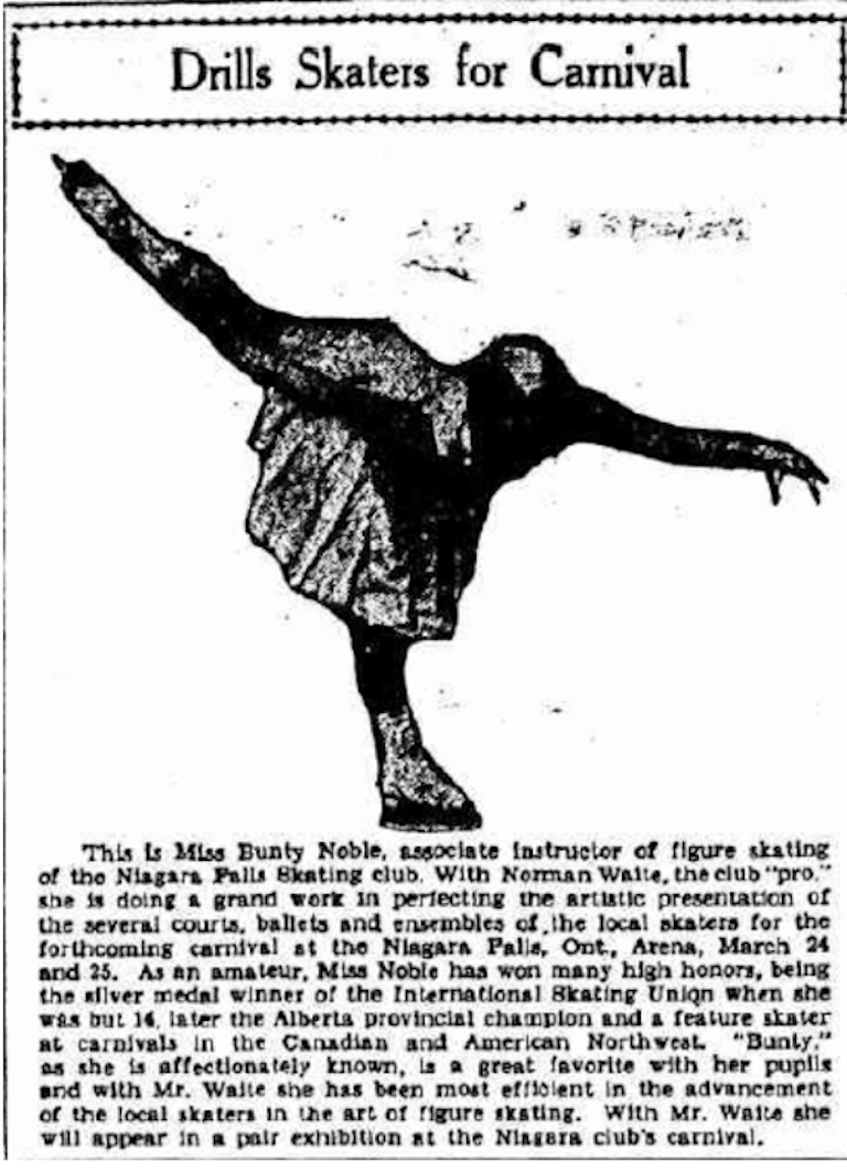 News clipping of Bunty Noble from the Niagara Falls Gazette