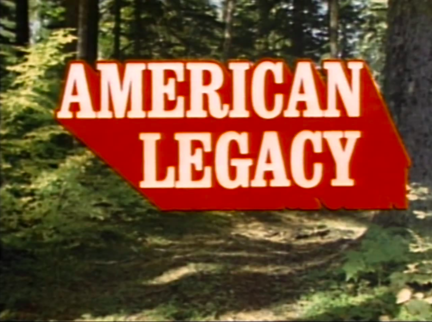 Shows title screen for American Legacy in white letters with red outline and depicts a forest scene in the background.