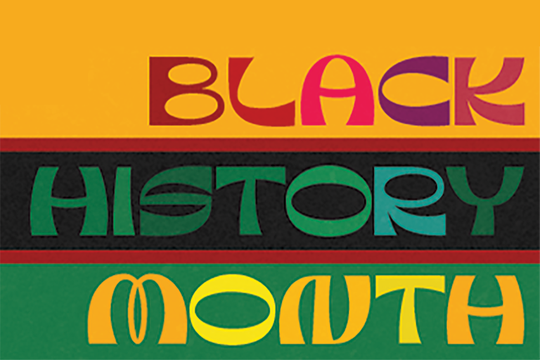Colorful banner reads "Black History Month".