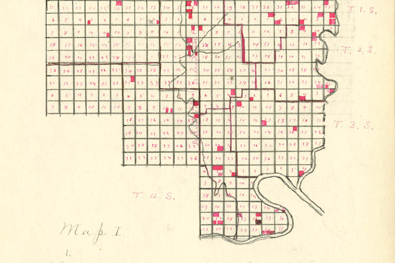 Map of Crawford County, overlaid by a grid, drawn by Hazen Pleasant.