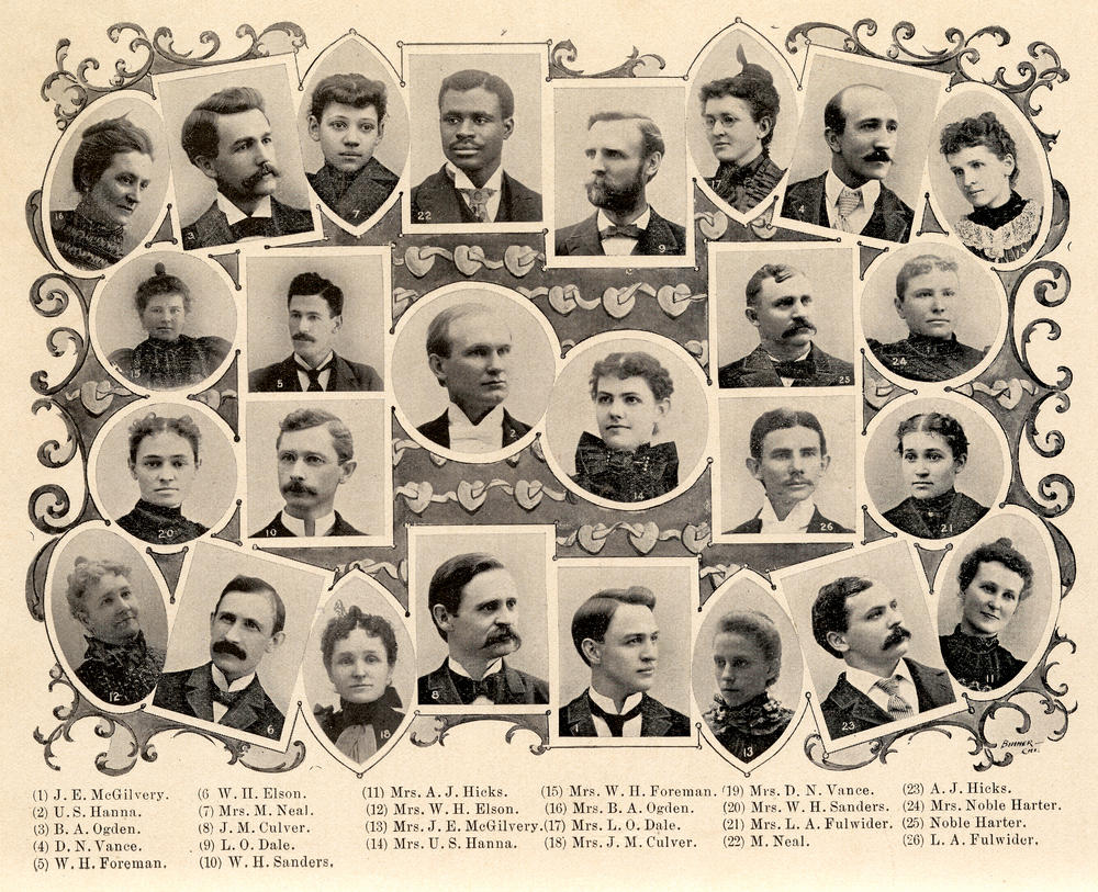Composite photograph of members of the 1895 Married Folks' Club, taken from the 1895 Arbutus Yearbook. Marcellus Neal and his wife are pictured on the top row.