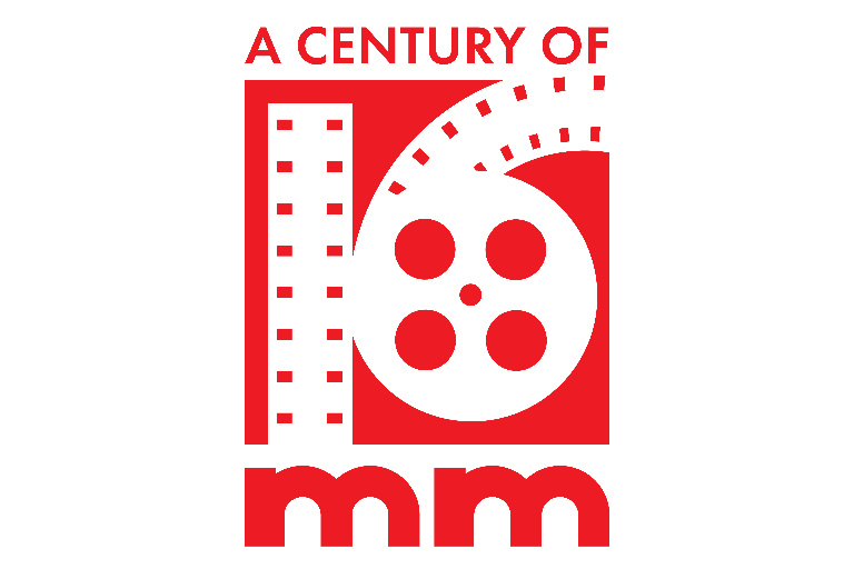 Logo features the words "A Century of 16mm" - the "1" is a strip of film and the "6" is a reel of film with the top part of the "6" a bit of film unspooling upwards from the reel.