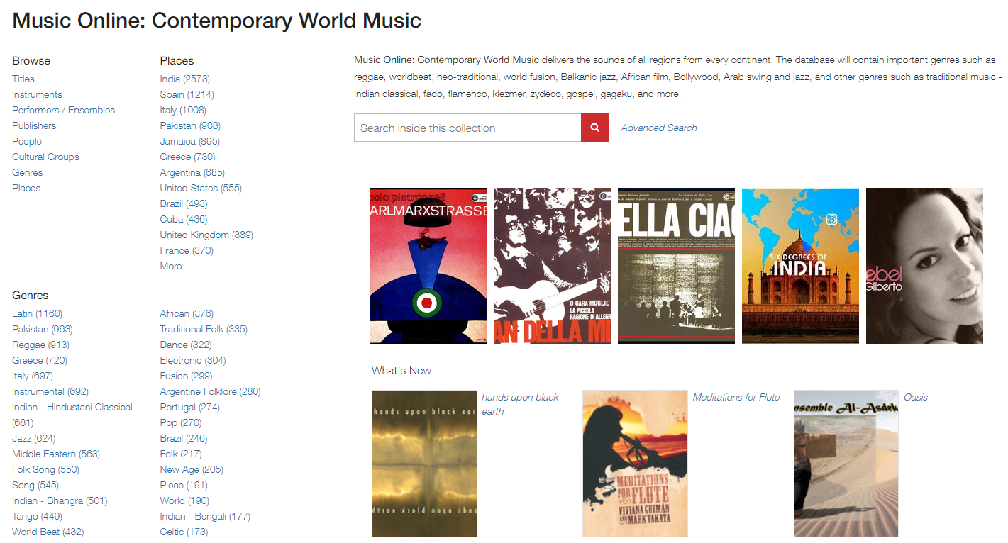 Screen Capture of the Contemporary World Music homepage
