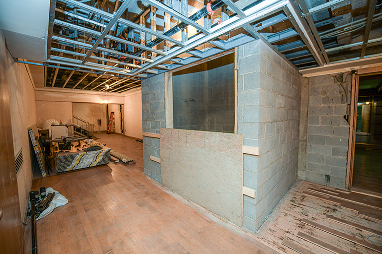 Lilly Library new elevator shaft under construction, summer 2020