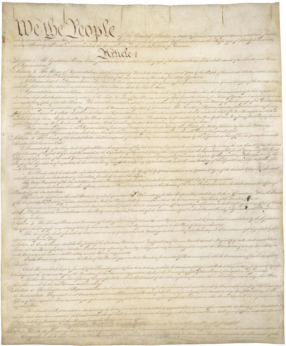 Page one of the U.S. Constitution