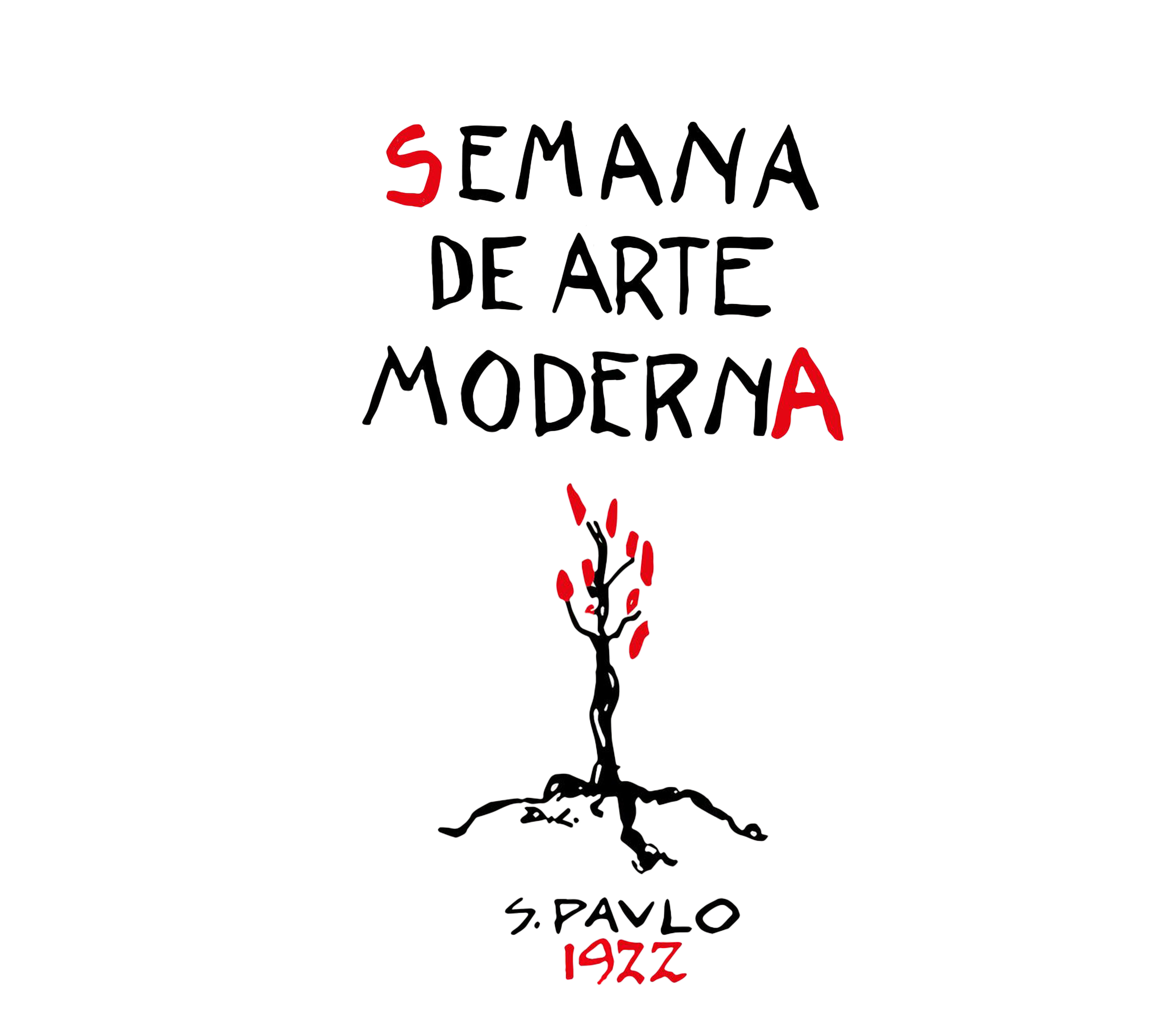 A logo featuring a red and black abstract tree, for Semana de Arte Moderna