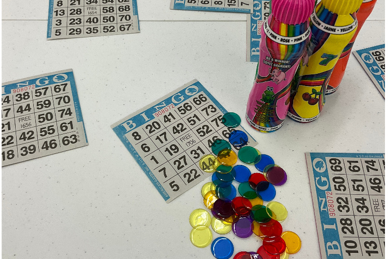 Bingo cards and markers.