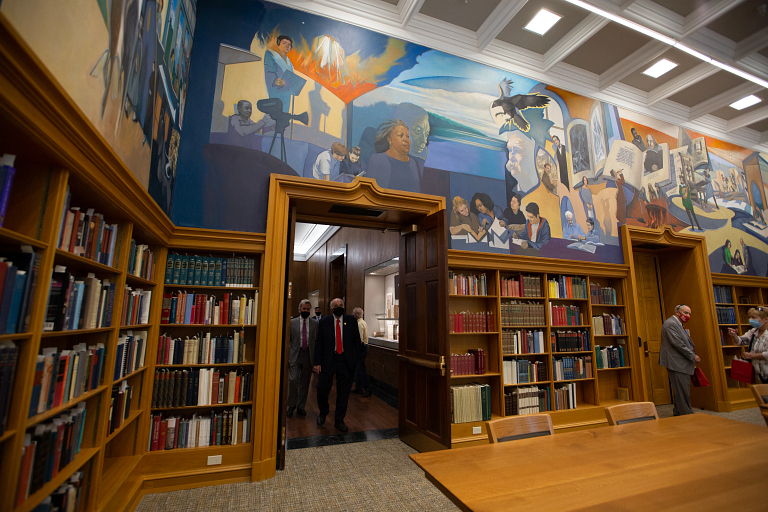 Lilly Library Reading Room, featuring newly-installed murals.