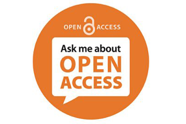 An orange circle has an open lock icon with the words Open Access and has text in a word bubble that reads Ask me about Open Access