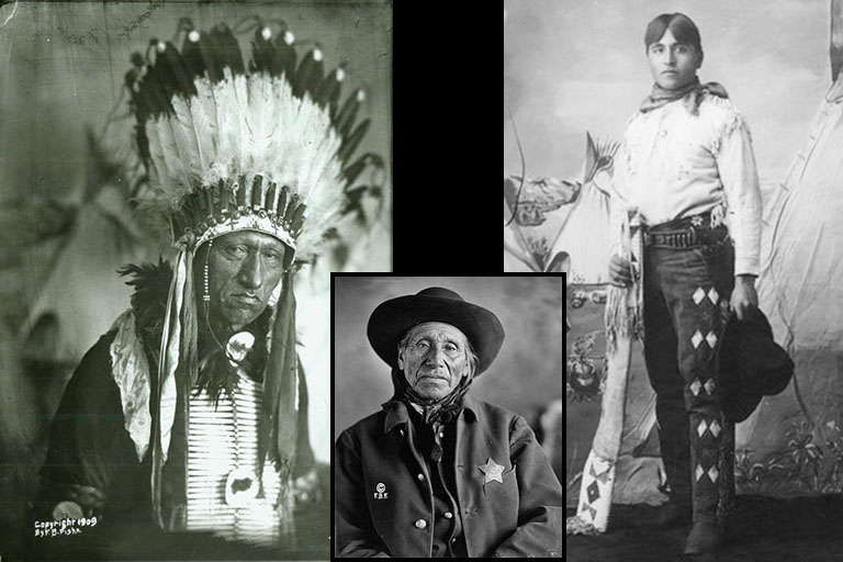 Collage with images of three Native American men that George Herzog recorded in 1928 at the Standing Rock Sioux Reservation.