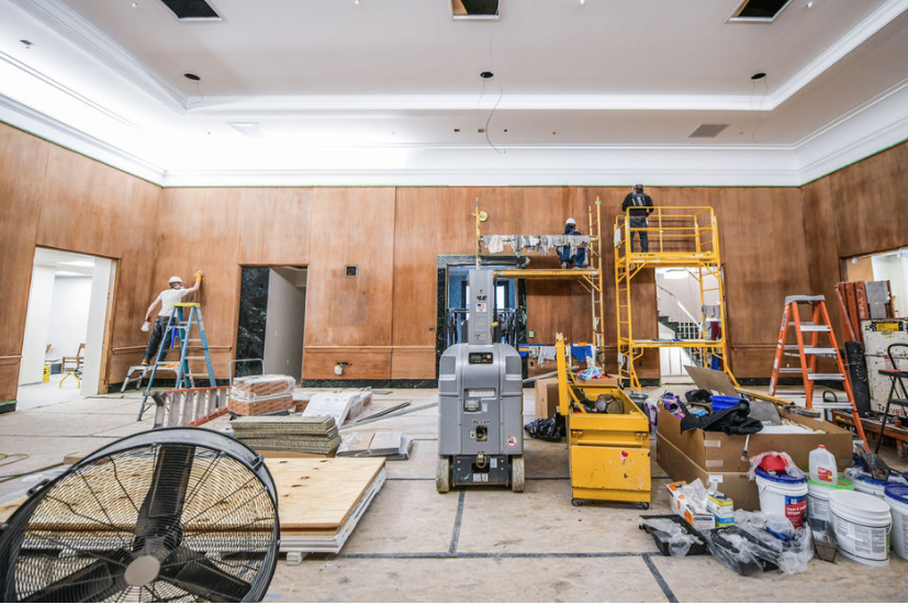 A photography of the interior of the Main Gallery at the Lilly Library, under construction in Feb. 2021