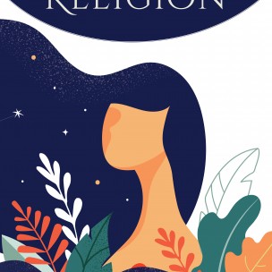 A publication cover with an illustration of a women feature-less face and floral leaves around her face. The large words American Religion are across the top