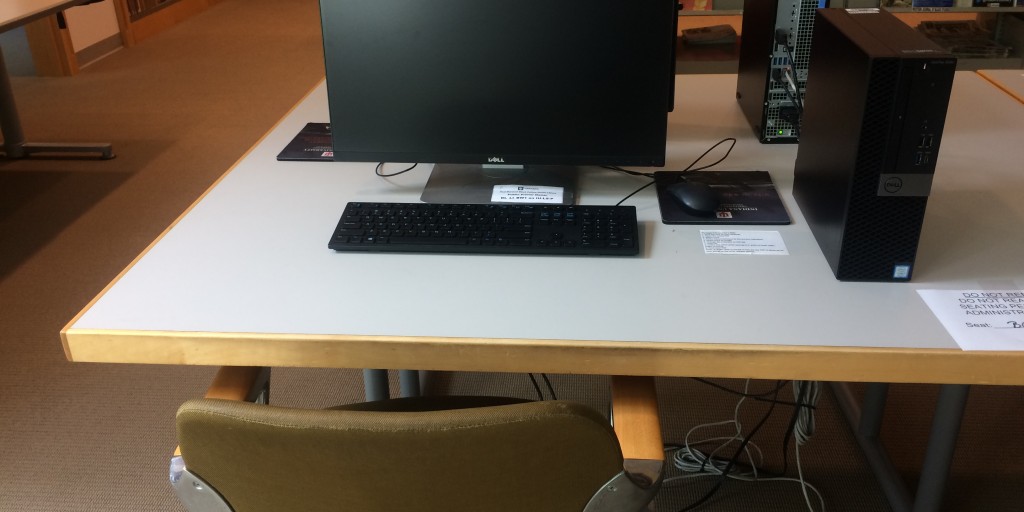 desktop computer and chair at Neal-Marshall Library