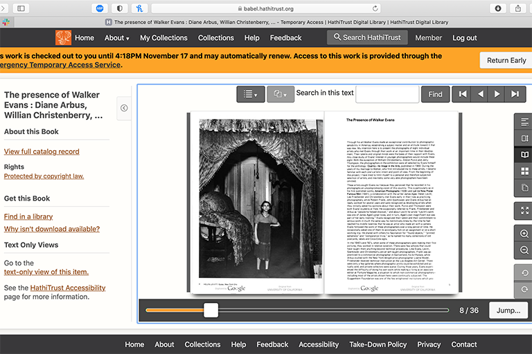 A digitized book being shown in the HathiTrust proprietary reading system.