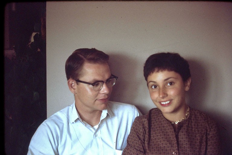 Close-up color photo of Jim and Naomi Collins, May 1963.