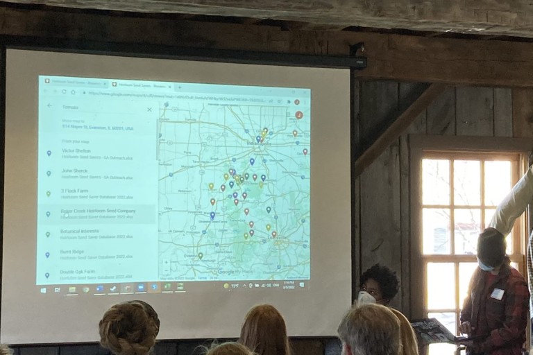 Map on Screen with pin icons on the state of Indiana with the names of places to the left.