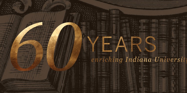 Bronze letters proclaim 60 years enriching Indiana University.