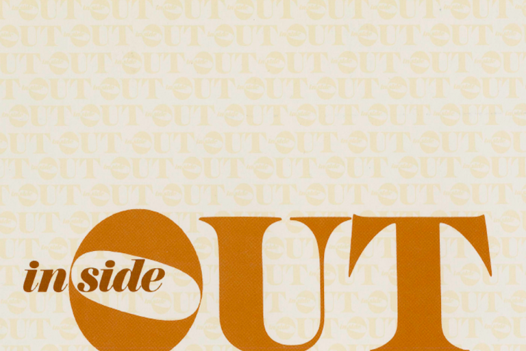 inside out logo with brown and orange lettering