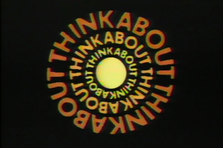 Thinkabout title screen with the words "thinkabout" in concentric circles.