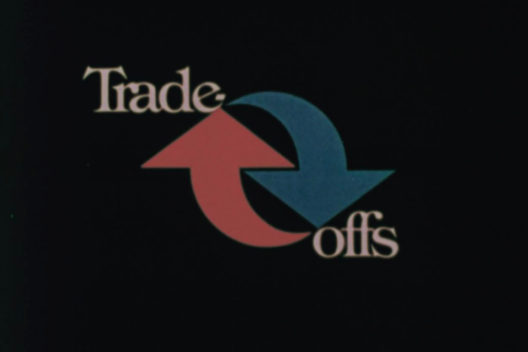 title screen for trade offs shows a red arrow pointing up and a blue arrow pointing down