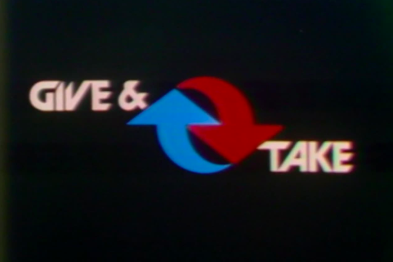 title card for Give and Take showing blue and red arrows that imply circle movement or equal trade