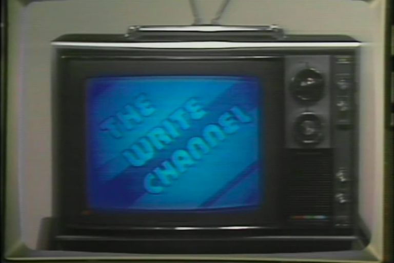 Shows a television screen depicting the title screen for the write channel.