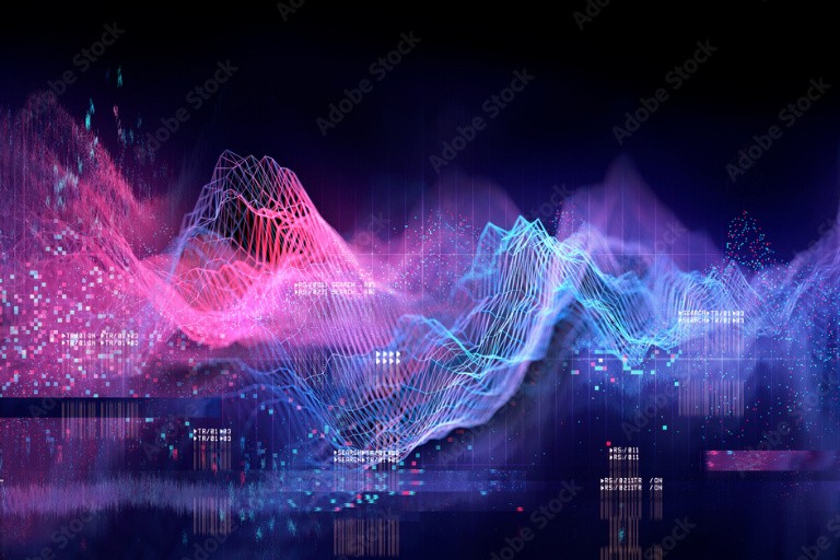 Data visualized as colorful graphs that look like an abstract mountain range.