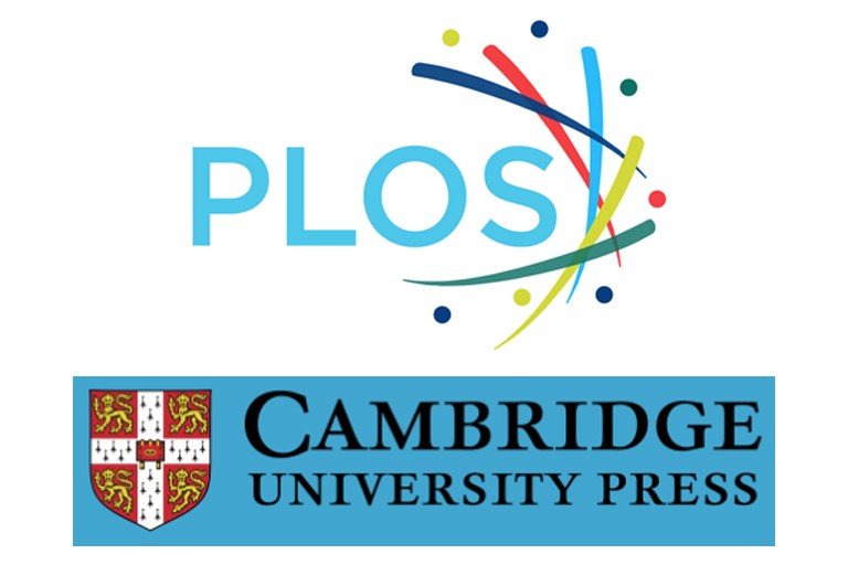 Two logos are in one image. One is the PLOS Journal logo and one is for Cambridge University Press