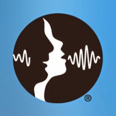 Graphic showing two silhouettes and waves indicating speech.