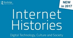 Blue and white Internet Histories logo.