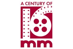 Red logo for A Century of 16mm depicting film reels in the shape of a number 16.