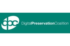 Logo of the Digital Preservation Coalition, with the DPC acronym in green text within a white oval and the full name spelled out in white text on a green background.