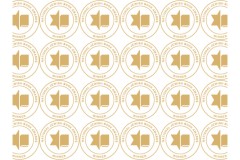 Round seal, repeated multiple times in a wallpaper-type pattern, with a logo that incorporates a Star of David and a book. Text reading "National Jewish Book Awards Winner."