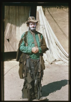 Color slide of clown Emmett Kelly, 1946