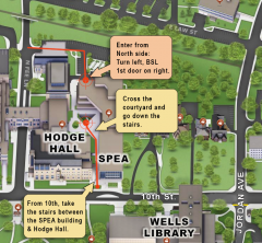Map showing entrances to Business/SPEA Library