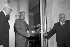 Image of J.K. Lilly Jr. and Herman B Wells opening the doors to the Lilly Library