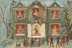 Image of Victorian house with Christmas revelers