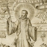 Image of Father Francisco Colín, with a halo, bearing a cross