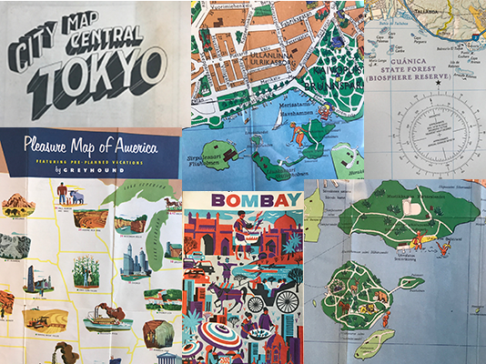 Collage image of travel brochures